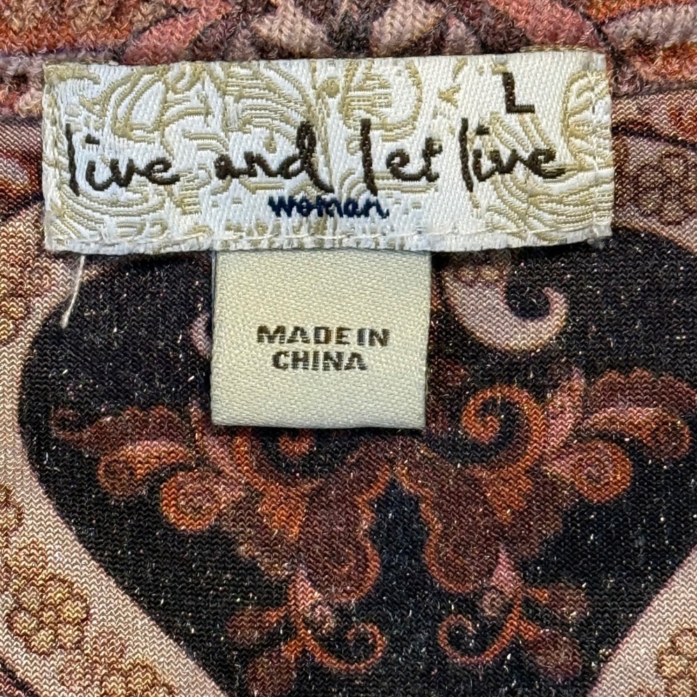 Live‎ and Let Live Boho Cold Shoulder Paisley Top Mauve Brown Size Large - Picture 5 of 6